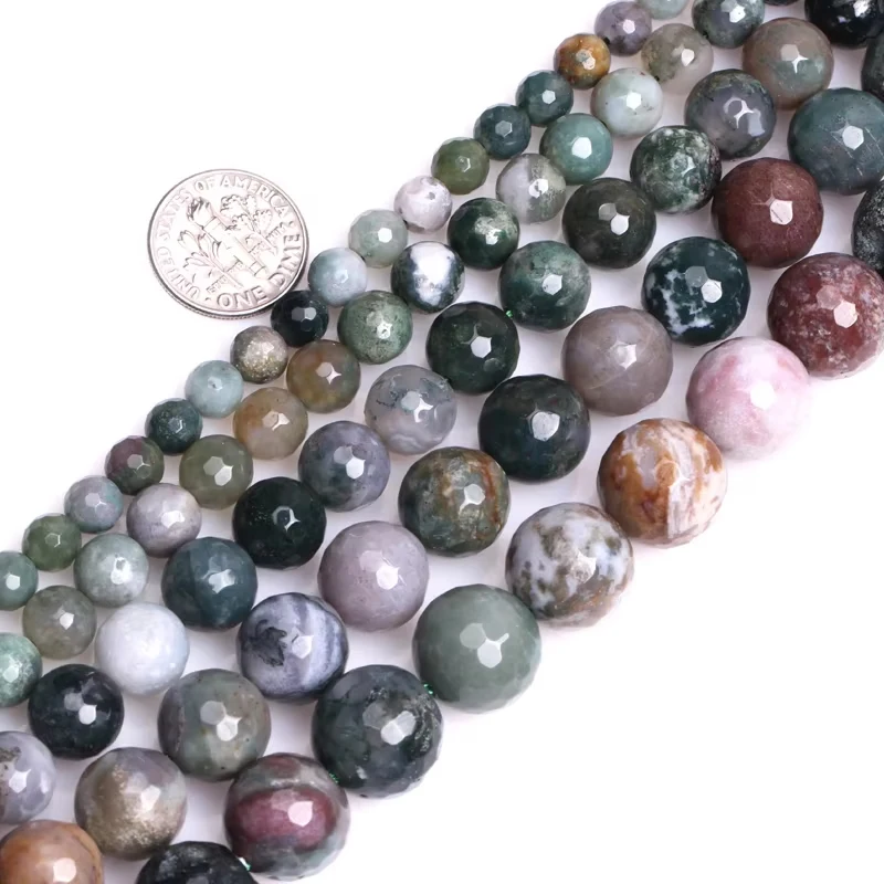 Round Faceted Indian Agat Beads Stone Beads Loose Beads For Bracelet Necklace For Jewelry Making Strand 15