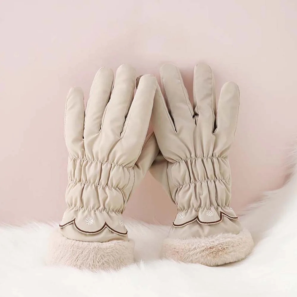 

All-Match Down Cotton Satin Anti-cold Gloves Snowflake Decoration Soft Thickened Gloves Warmer Solid Color Finger Mittens Women