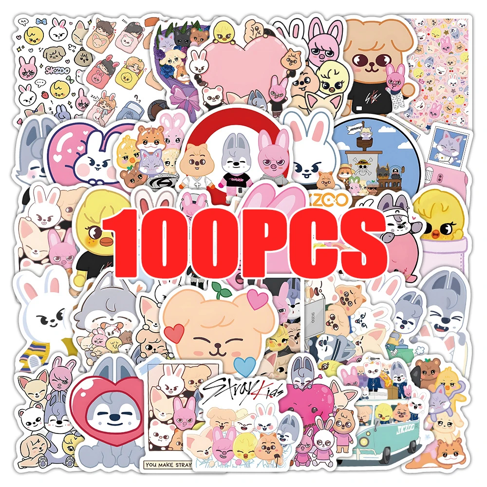 100 Stück Stray Kids Niedliche Skzoo Cartoon-Aufkleber Tier-Sammlung Aufkleber Graffiti-Dekorations-Sticker Spielzeug Weihnachtsgeschenk