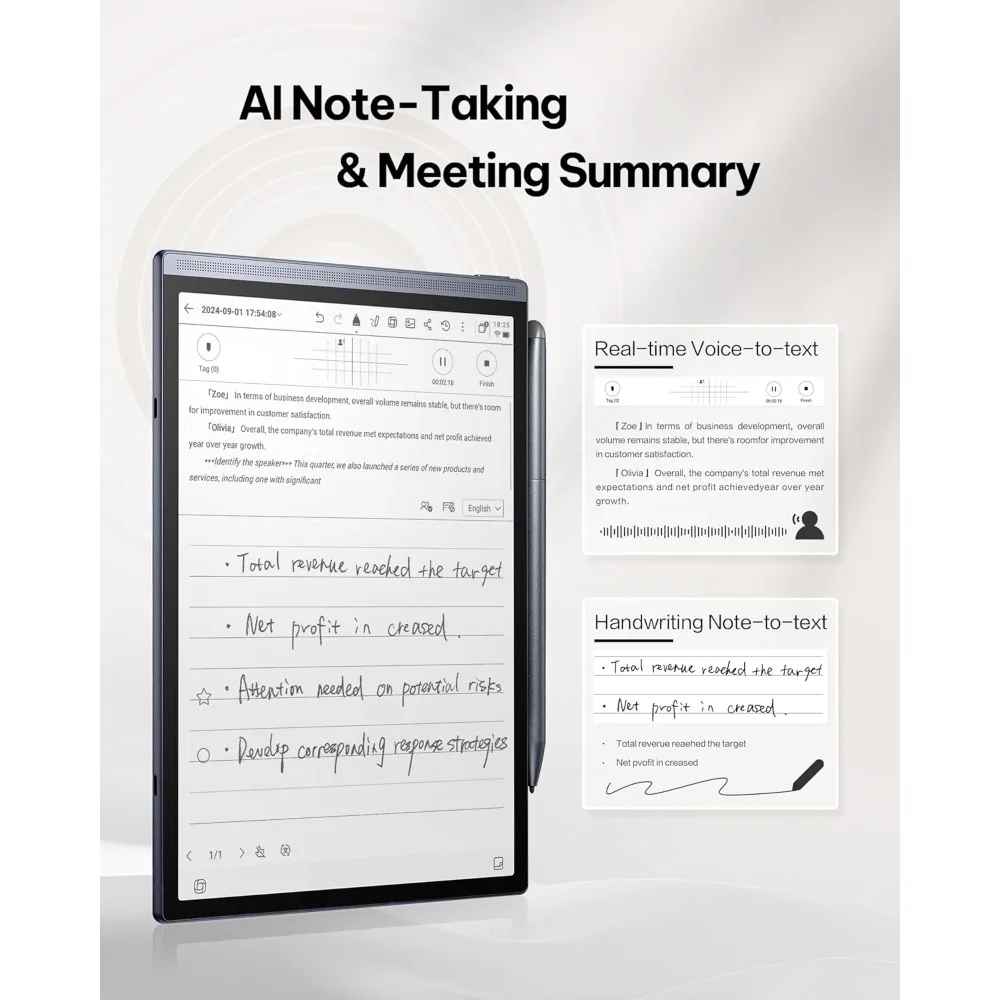 Tablet AI Note Taking de 8,2 polegadas com caneta Transcrição de voz para texto Multi idioma ChatGPT Suporte para caderno de papel digital