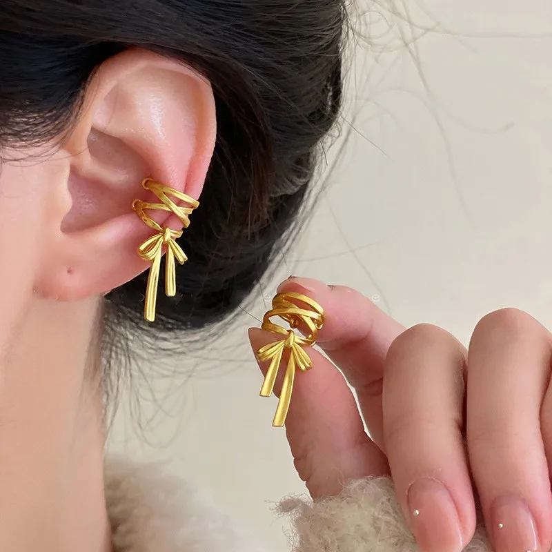 

Girl 2026 new style ribbon aesthetics ear clip, ballet style, ribbon bow, ear cover, for women, Korean fashion, K-pop earrings,