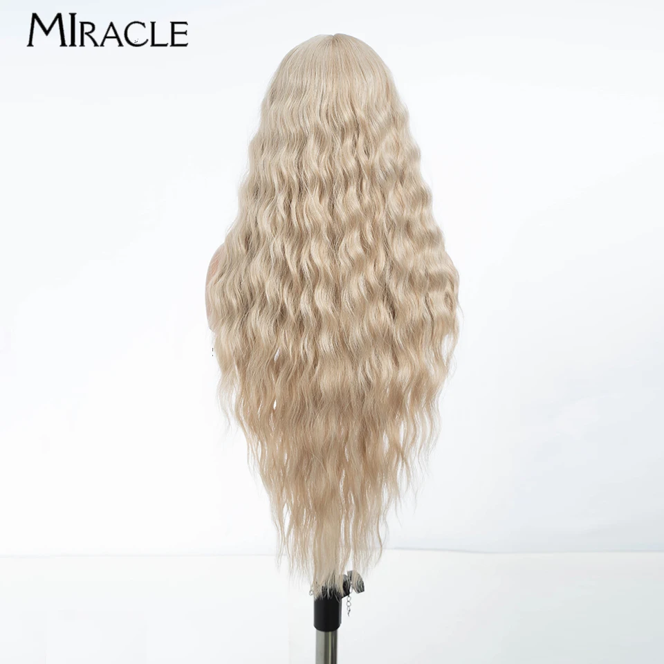 MIRACLE Synthetic 30Inch Lace Front Wig For Woman Fiber Lace Wig Deep Wave Ginger Heat Resistant Omber Cosplay Blonde