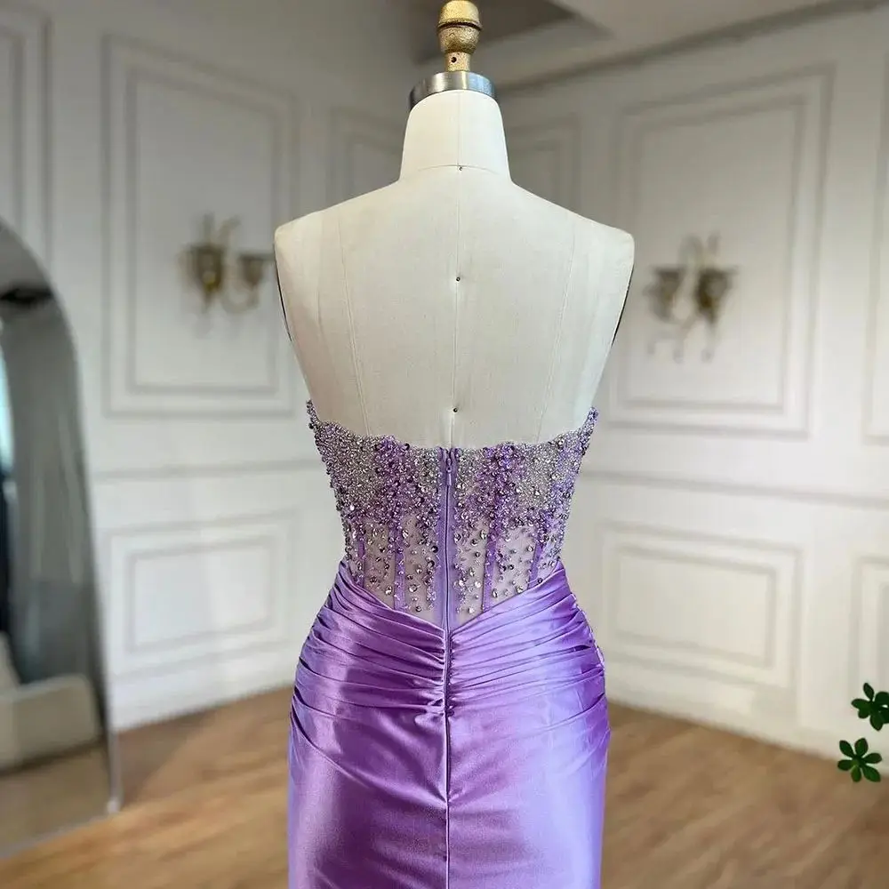 Luxury Dubai Lilac Splitstrapless Mermaid Beaded Arabic Evening Dresses Gowns for Women Wedding Party 2024 vestidos de fiesta