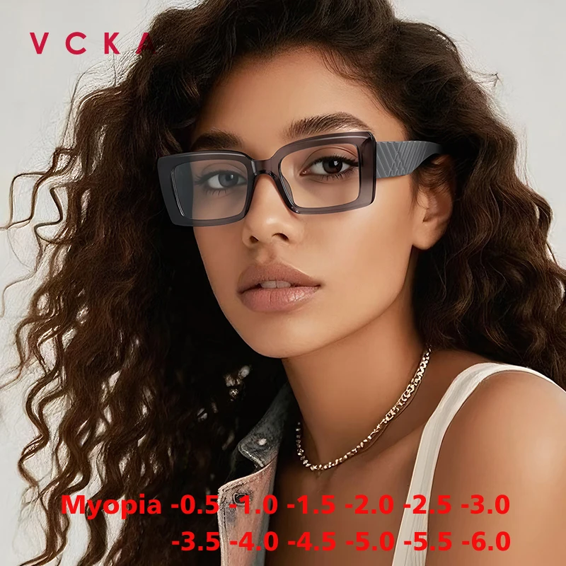 

VCKA New Arrival Square Fashion Women Anti-Blue Light Myopia Glasses Custom Prescription Thickened Frame Eyewear -0.50 to -10.0