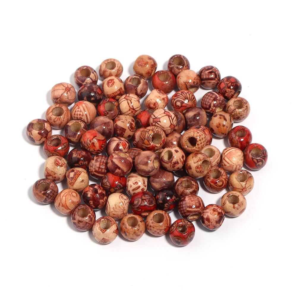 50-100 قطعة/الوحدة رسمت الخرز الخشبي الحفرة الكبيرة فاصل فضفاض الخرز المستديرة لصنع المجوهرات قلادة سوار ذاتي الصنع إكسسوارات الشعر