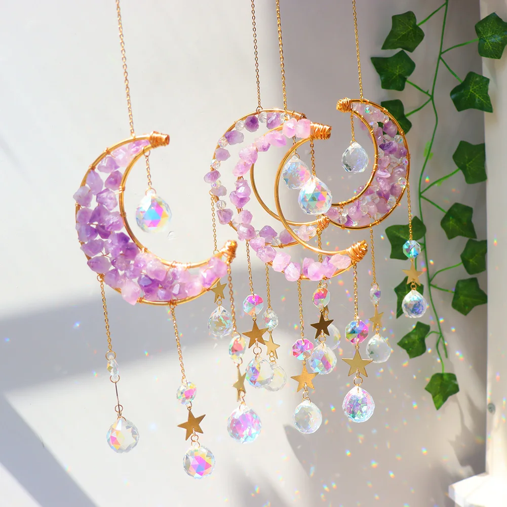 Crystal Pendant Sun Light Catcher Hanging Curtain Windchimes Rainbow Chaser Star Moon Pendant Home Garden Decor Wind Chime