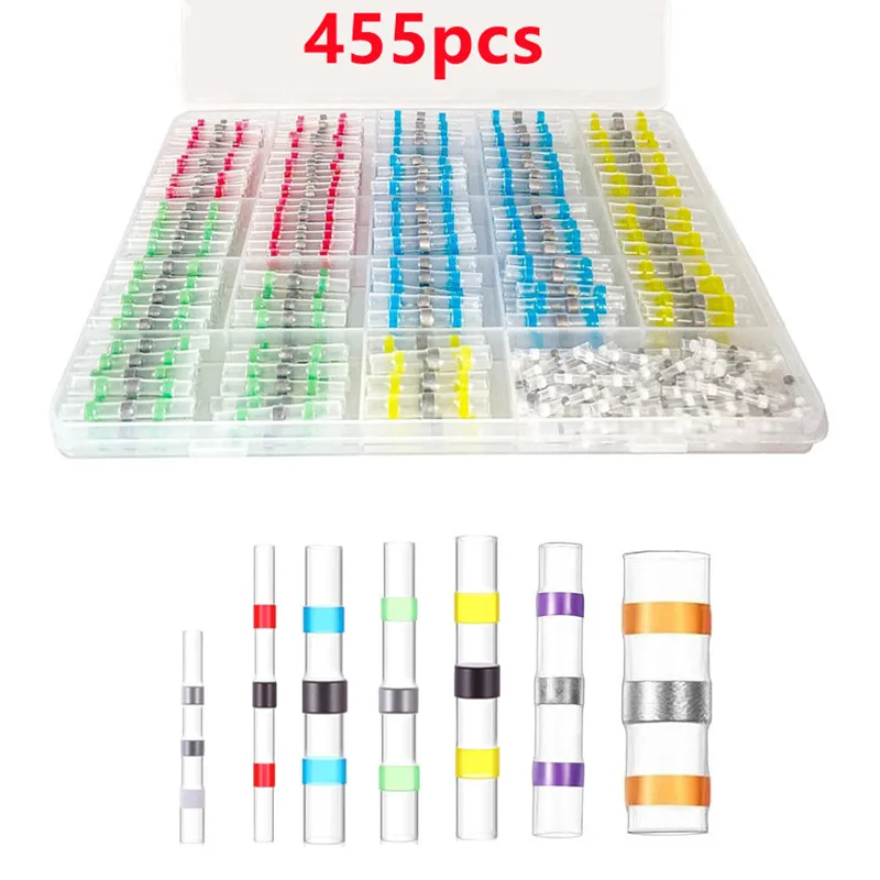 455pcs Heat Shrink Tube Solder Seal Wire Connectors Kit Waterproof Wire Solder Stick Splice for Marine Electrical Automotive