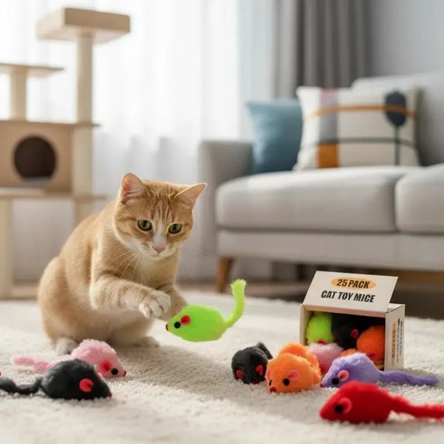 25er-Pack Plüsch-Mäuse Katzenspielzeug Mausförmiges Katzenspielzeug Interaktives Maus-Spielzeug Geeignet für Aggressive Spiele und Sport