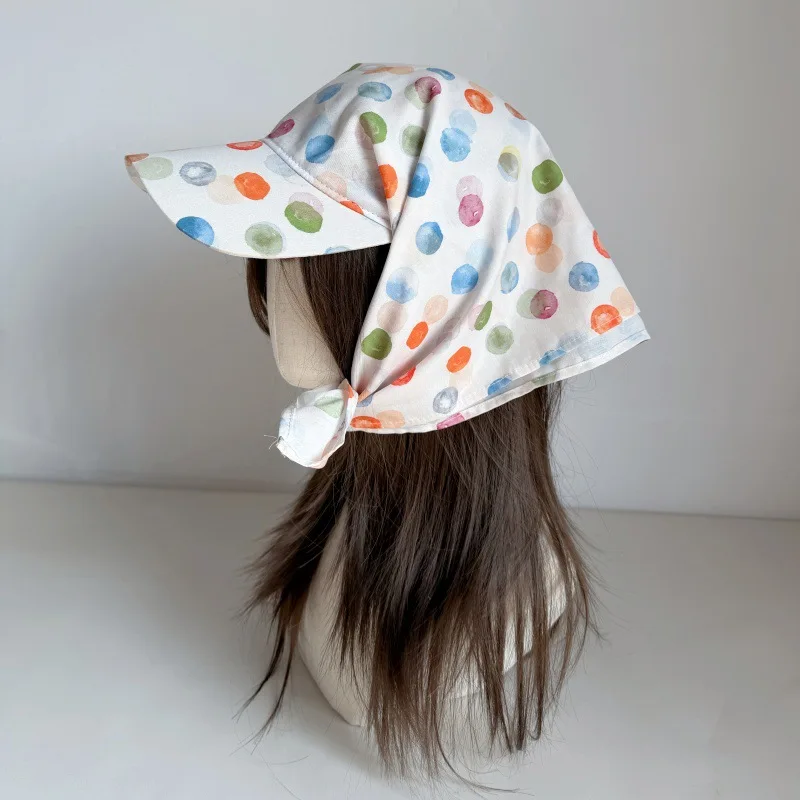 Colorful Dot Print Tie Back Baseball Cap with Scarf for Women Headscarf Hat with Brim Sun Hats