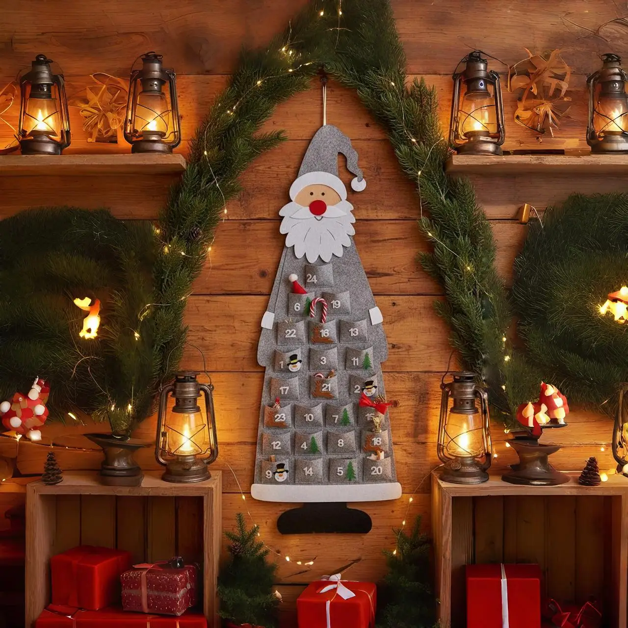 

Custom Festive Santa Advent Calendar 24 Pocket Wall Hanging Christmas Countdown with Fillable Pockets Children's Santa Gift