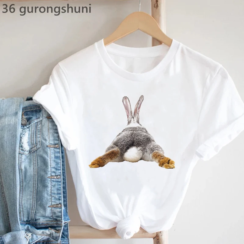 

2024 Hot Sale Cute Rabbit Chubby Butt animal printed tshirt women funny tshirt femme summer tops harajuku shirt female t-shirt