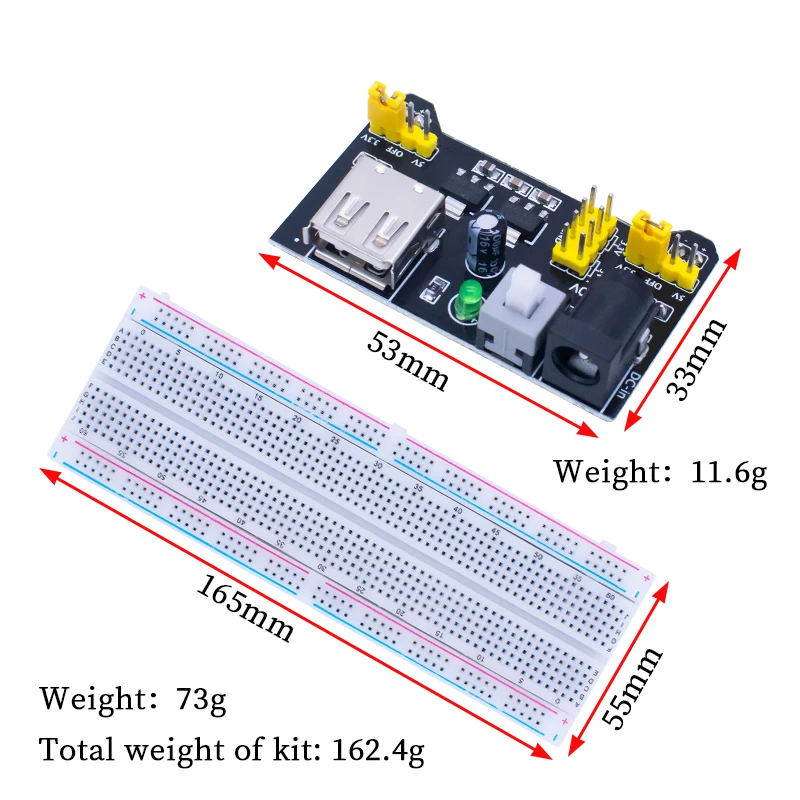 UWY 3.3V/5V MB102 Breadboard power module+MB-102 830 points Prototype Bread board for arduino kit +65 jumper wires wholesale