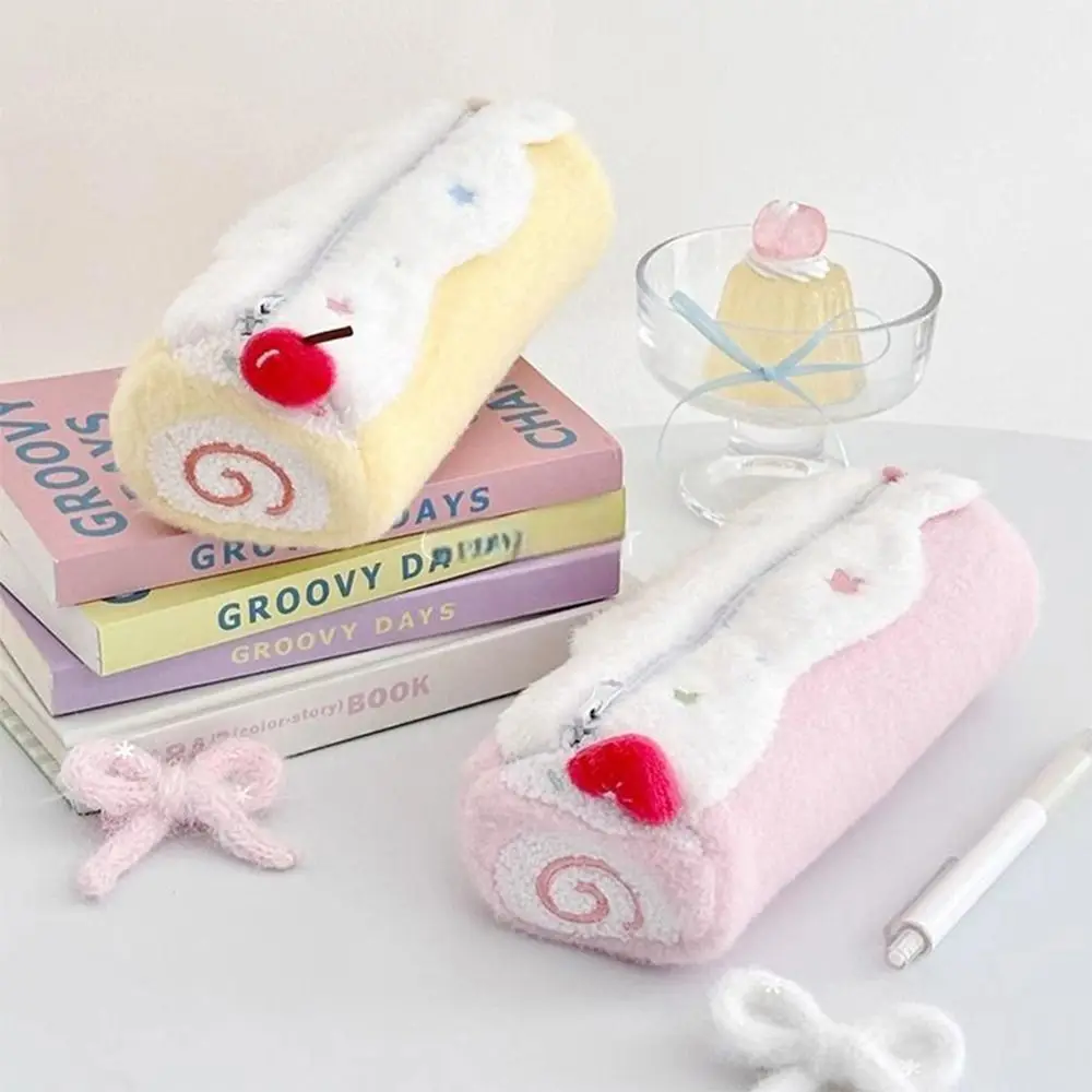 INS Pen Bag Swiss Roll Blueberries/Strawberries/Cherries Stationery Storage Bag Large Capacity Pencil Case Students