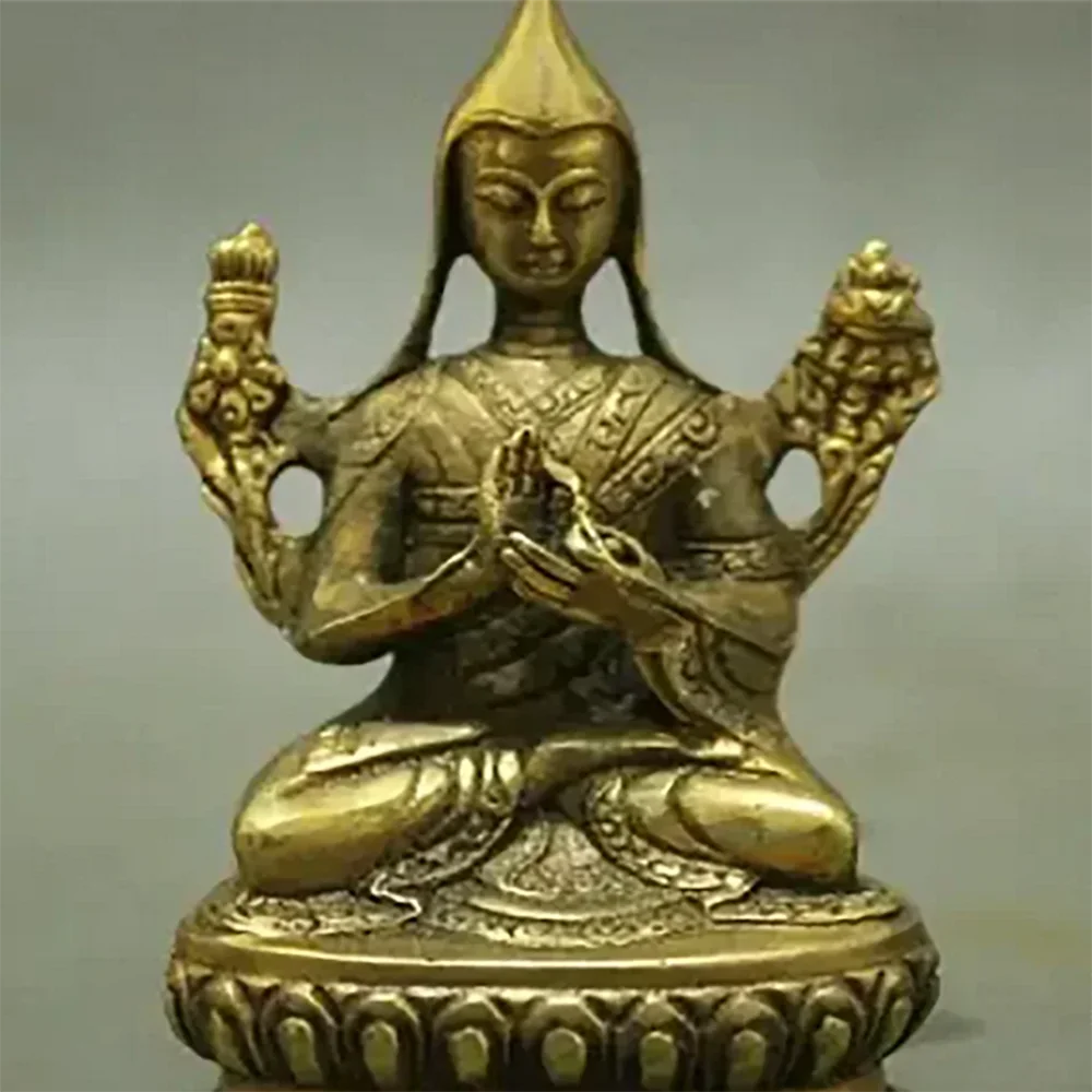 Tibetan Buddhism Brass Lotus Je Tsongkhapa Tsong-Kha-Pa Buddha Statue Figurine