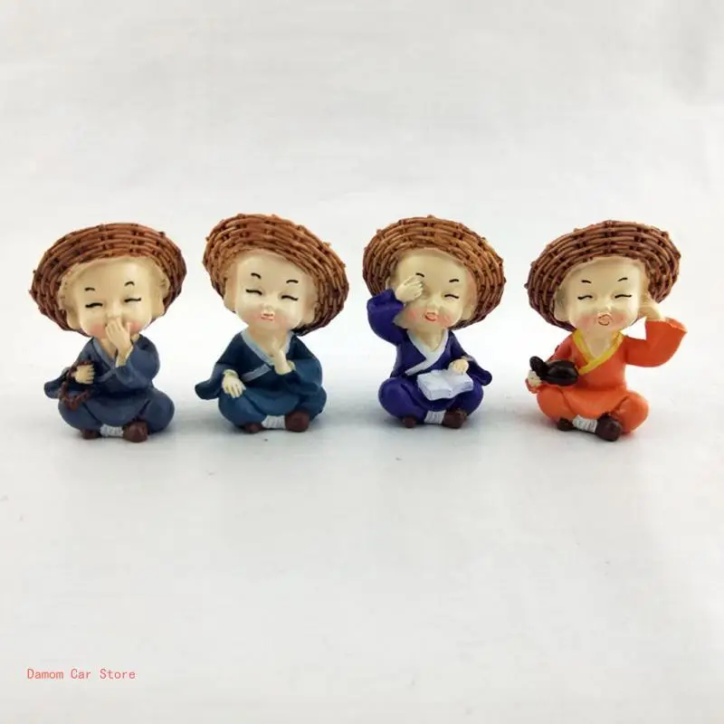 4Pcs Car Resin Straw Hat for Doll Figure Auto Decoration Monk Orname