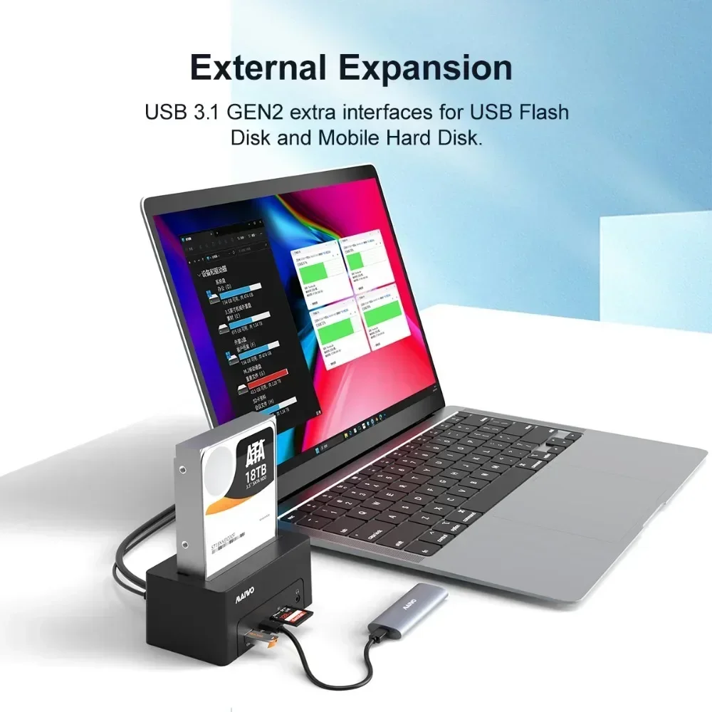 Caja de disco duro MAIWO USB 3,1 SATA para estación de acoplamiento HDD SSD de 2,5 "y 3,5" con puerto HDMI adaptador Gigabit Ethernet para PC