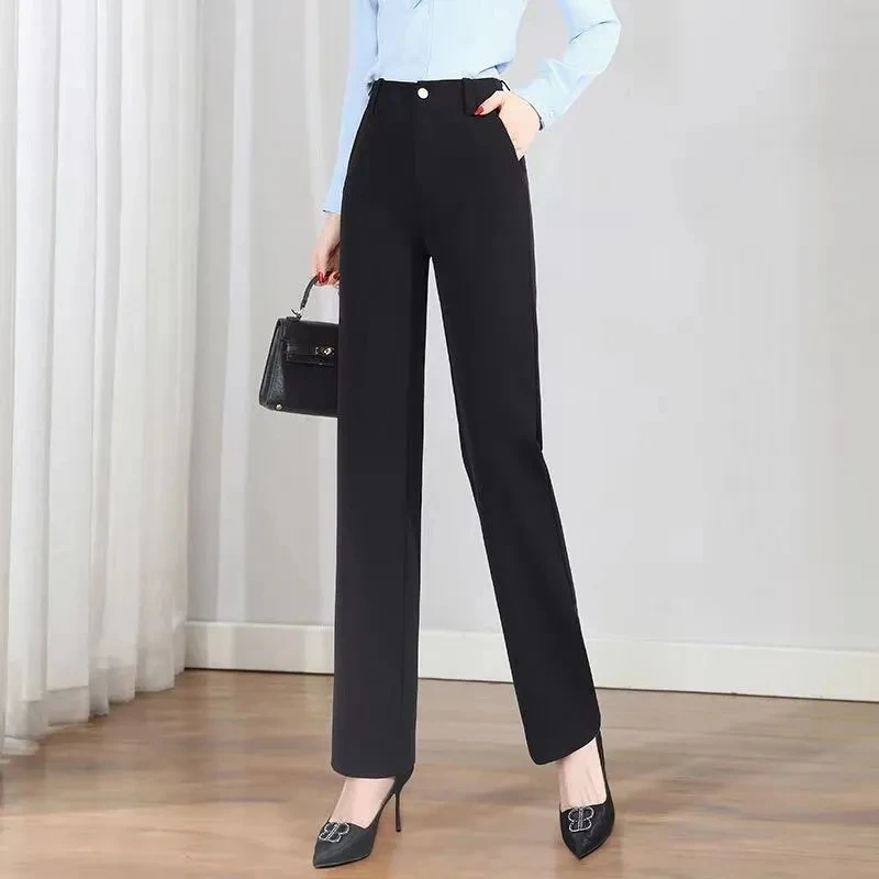 Suit Pants Womens 2022 Spring Summer New Fashion Slim All-match Casual Pants Women High Waist Large Size Straight Trousers