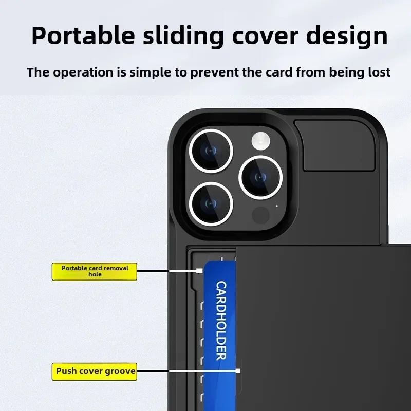 Phone Case for IPhone 16 15 14 Plus 13 12 11 Pro Max Wallet with Card Holder Slot Sliding Pocket Dual Layer Protective Cover