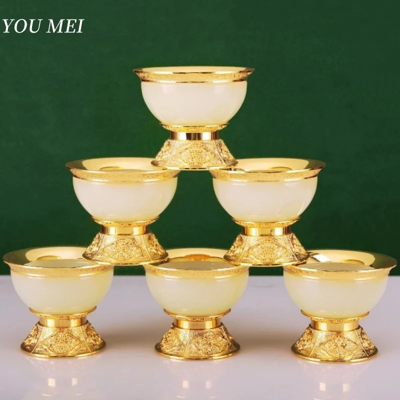 

Buddhism Holy Alloy Bowl,Tantric Polishing Exquisite Artificial Jade Worship Bowl,8.8 cm Tibetan Luster Altars Cup Buddhist Item