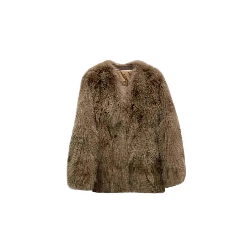 Jaet de pele transfronteiriça feminino ort v-ne inverno outerwear tecido de poliéster briti sle solto ajuste thiened longo sve