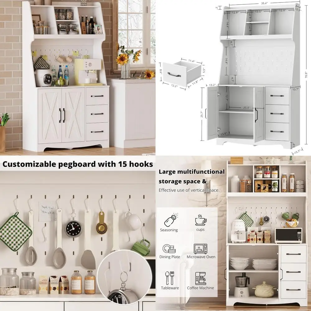 خزانة مطبخ على طراز المزرعة مع مساحة تخزين، ولوح بيجبورد، ومخرج طاقة، وأدراج #1