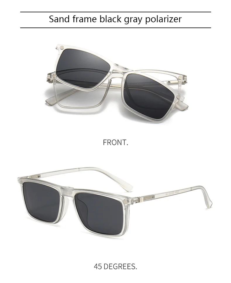 Transparente Damen-Sonnenbrille mit quadratischem Rahmen, 6-in-1-Brille mit magnetischem Clip, polarisierte Nachtsichtbrille für Herren – Detail 15
