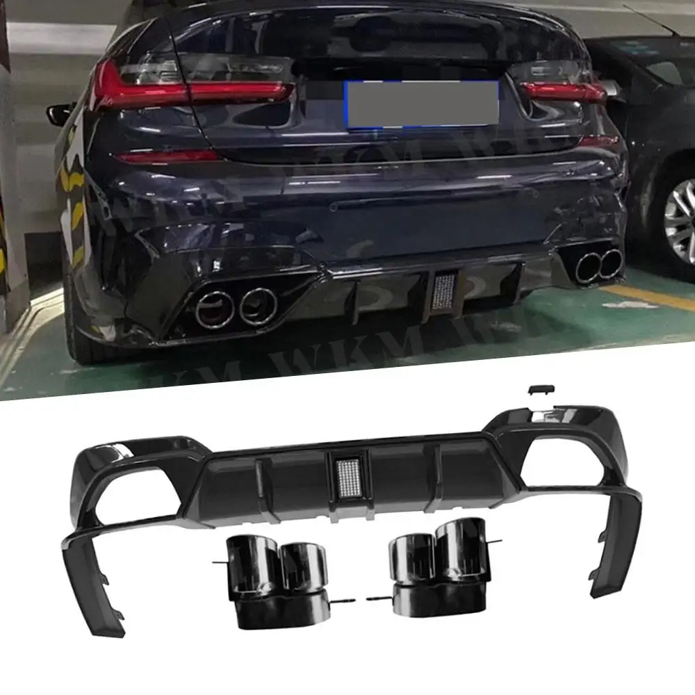 for BMW 3 Series G20 G28 M Sport 2019-2021 ABS Rear Bumpers Lip Diffuser Car Rear Exhaust Tip Tail Pipe Muffler Body Kit