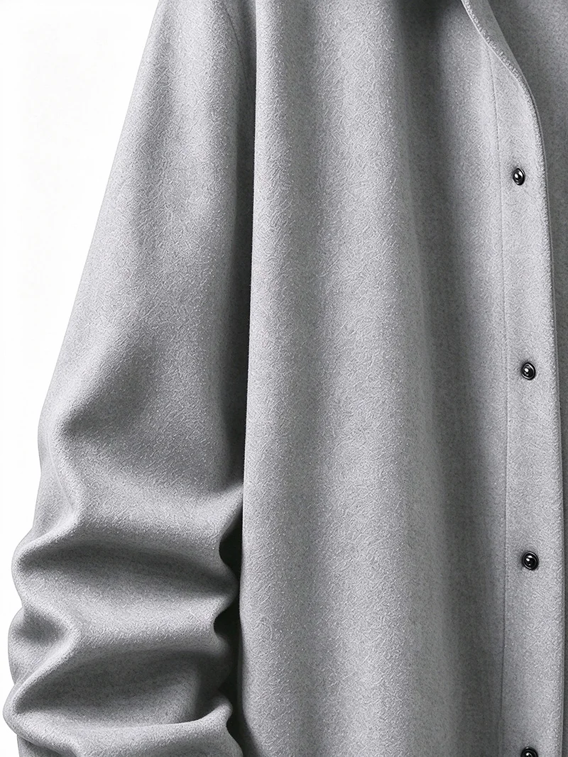 Herrenjacke aus gebürstetem Polyester, Reversjacke mit Knopfleiste/Reißverschluss und Tasche, bequeme, lässige Herbst- und Winterjacke für Büro und Business – Detail 10