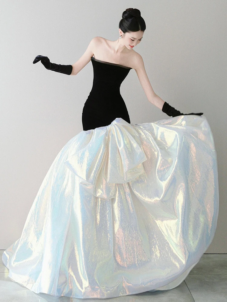 

Новое женское длинное вечернее платье 2025 года с дизайном «рыбий хвост», высокой талией и молнией, для дня рождения и торжеств