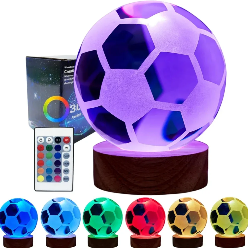 3D Soccer Crystal Ball Lamp 6cm Lifelike Soccer Night Light 16 Colors Changing with Dimmable Remote Control Football Lamp Gift