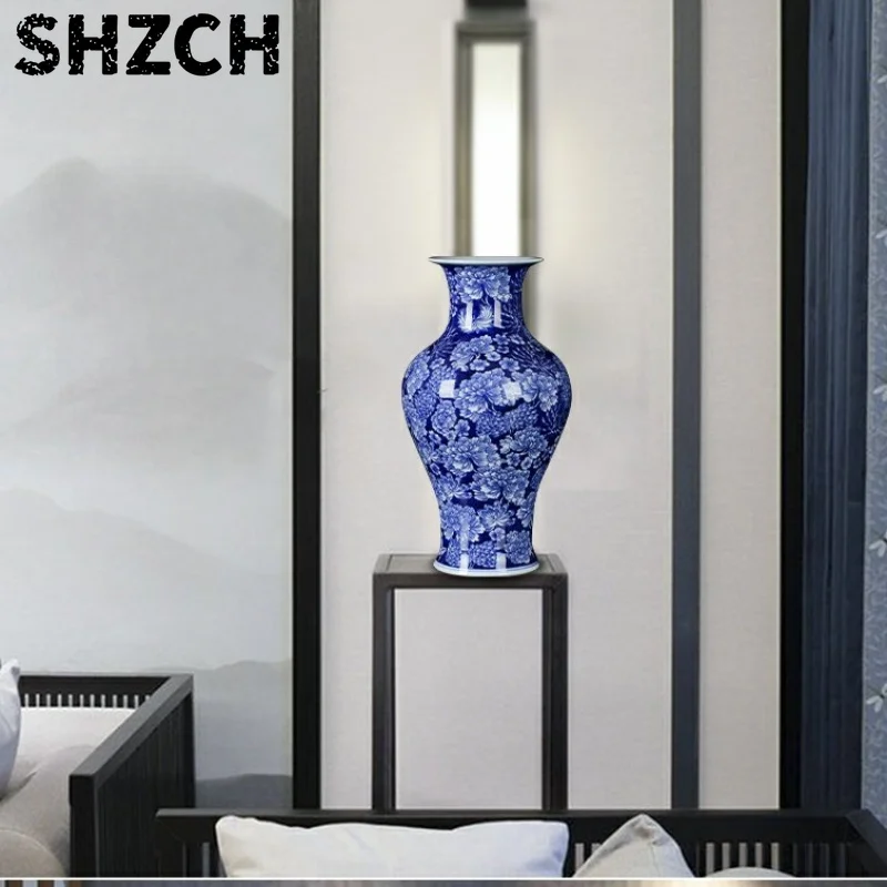 Jingdezhen Ceramic Vase Hand Painted BlueandWhite Porcelain Chinese Style Home Bedroom TV Cabinet Chinaware Decoration Bottle