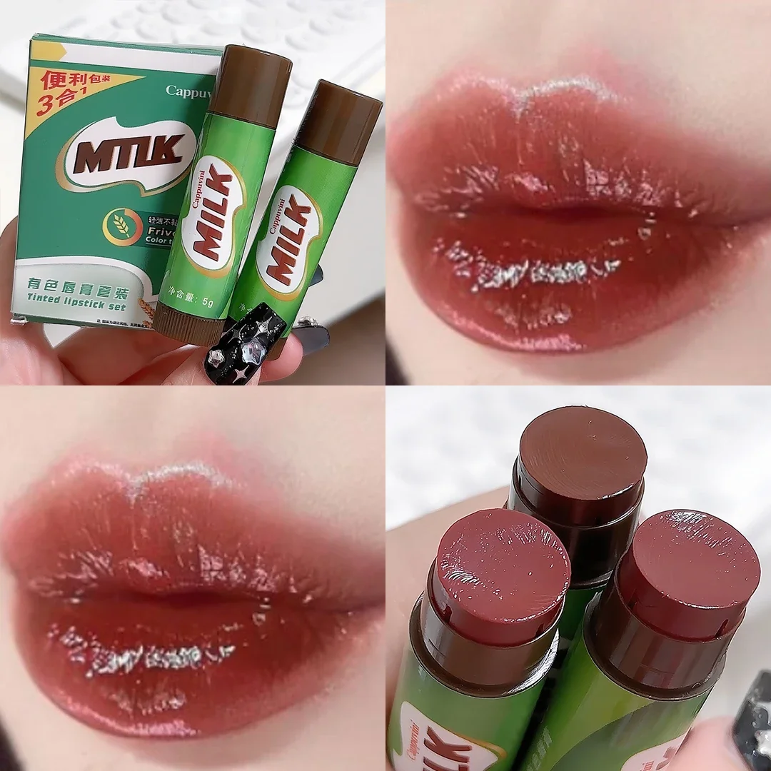 3PCS Colored Lip Balm Moisturizing Lip Tint Hydrating Not Stick Cup Sexy Dark Red Jelly Color Lipstick Set Lip Care Cosmetics