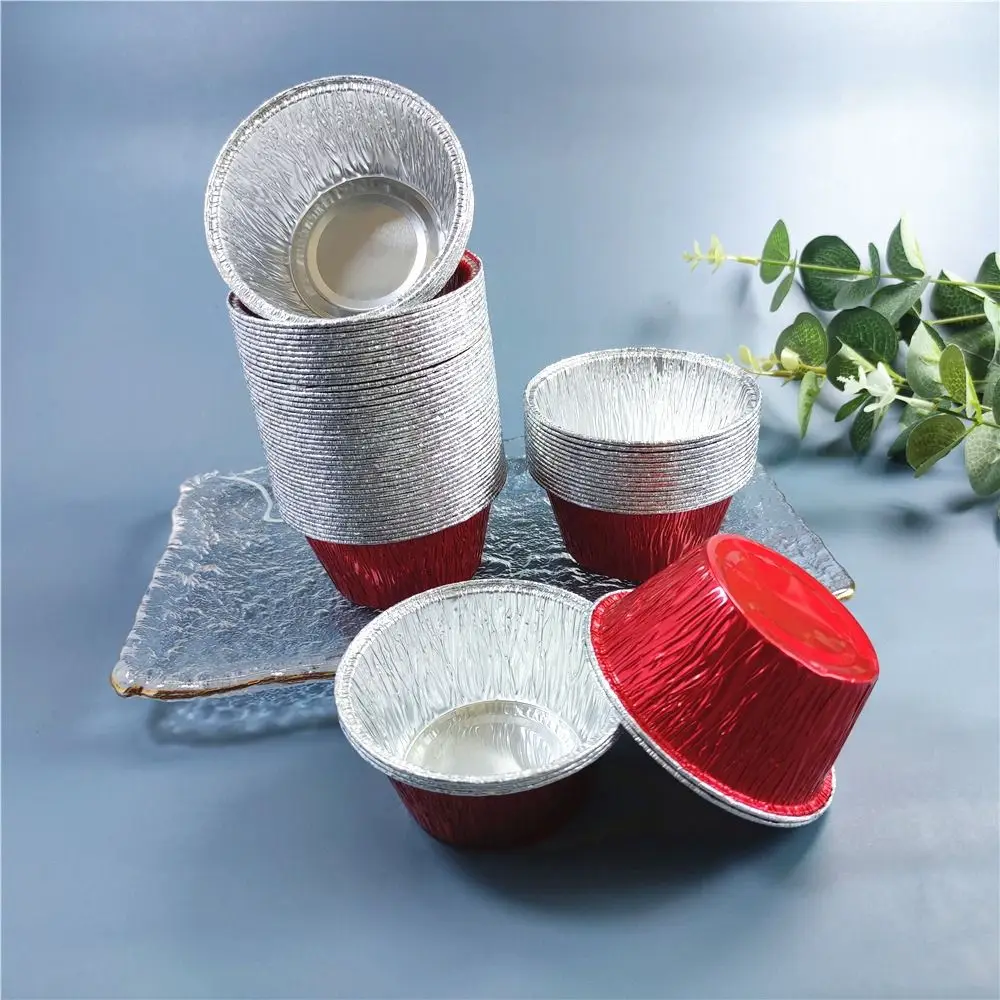 50Pcs Disposable Aluminum Tin Foil Baking Pans Food Grade Non-stick Tinfoil Tray Fast Heating Oil-Proof Baking Cup Tray Cakes