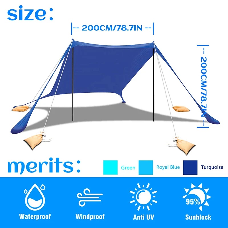 Beach Tent Sun Shelter UPF50+ Storage Bag Windproof Poles Outdoor Canopy Sun Shade for Camping Trips Picnics Beach Canopy