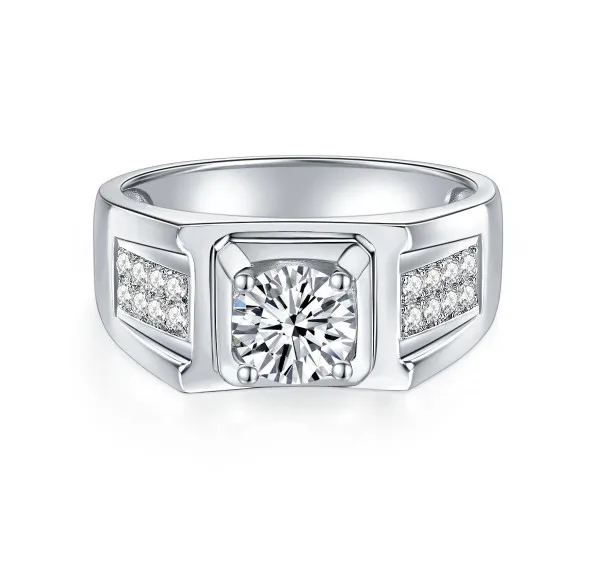 

2025 New Style 925 Sterling Silver Jewelry Men Moissanite Ring Center Multiple Sizes Huge Stocks Moissanite Silver Ring