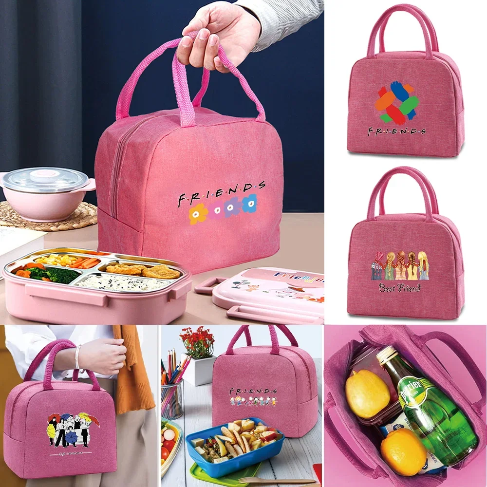 

Lunch Bag Children Food Thermal Organizer Women Picnic Cooler Handbag Friends Print Waterproof Tote Bags Insulated Canvas Pouch