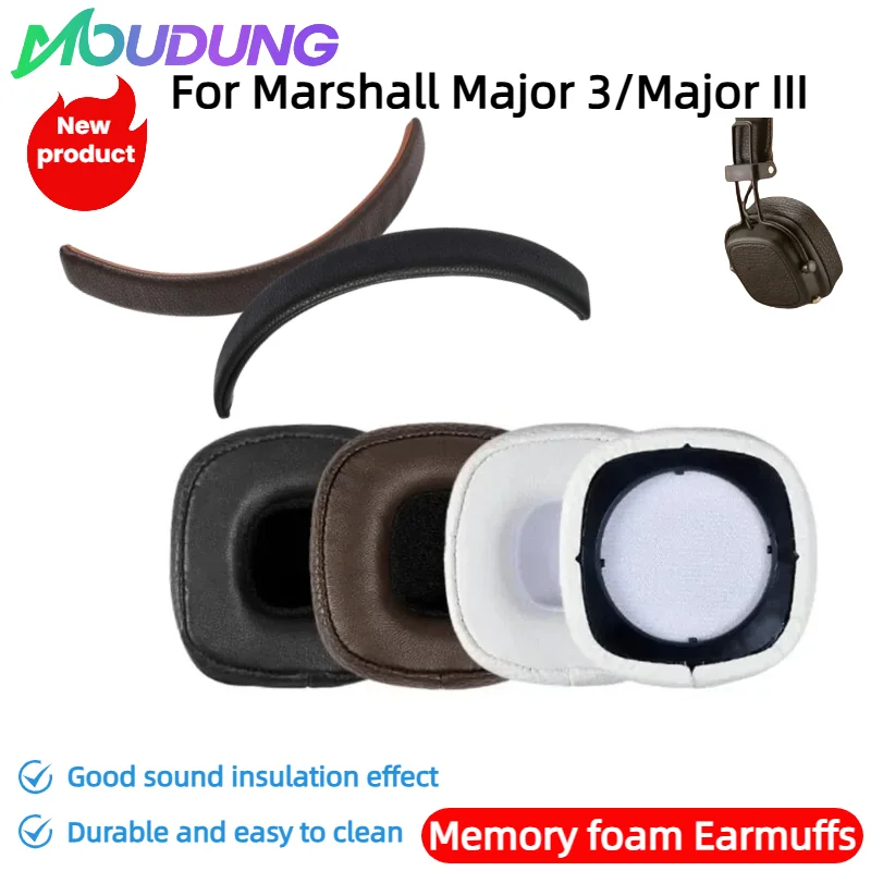 

MOUDUNG Replacement Protein Leather Ear Pads Cushions for Marshall Major 3/Major III Headphones, Earpads Headband Repair Parts