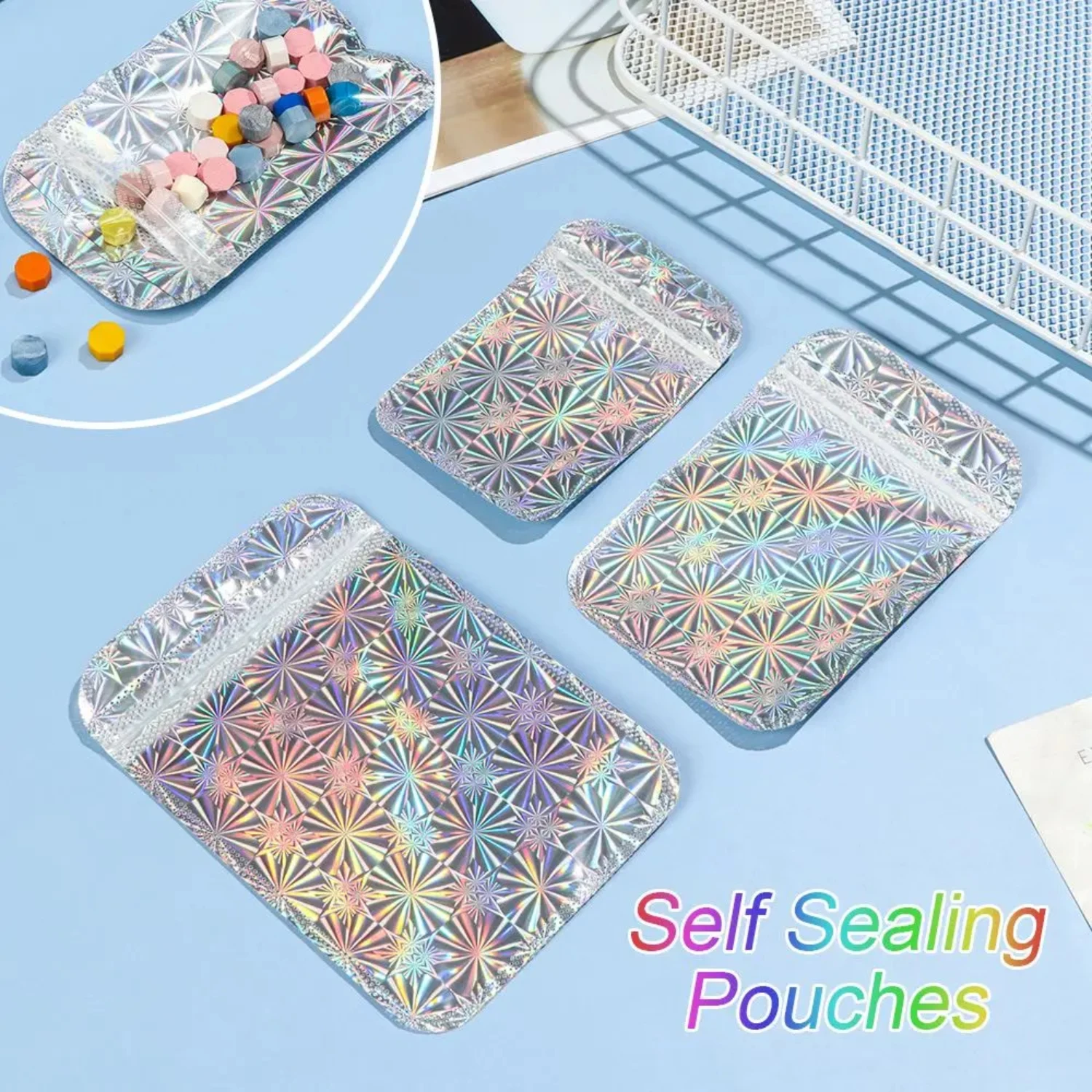 Reusable Self-Sealing Aluminum Foil Pouches - 50pcs Hang Hole Jewelry Display Packaging Bags