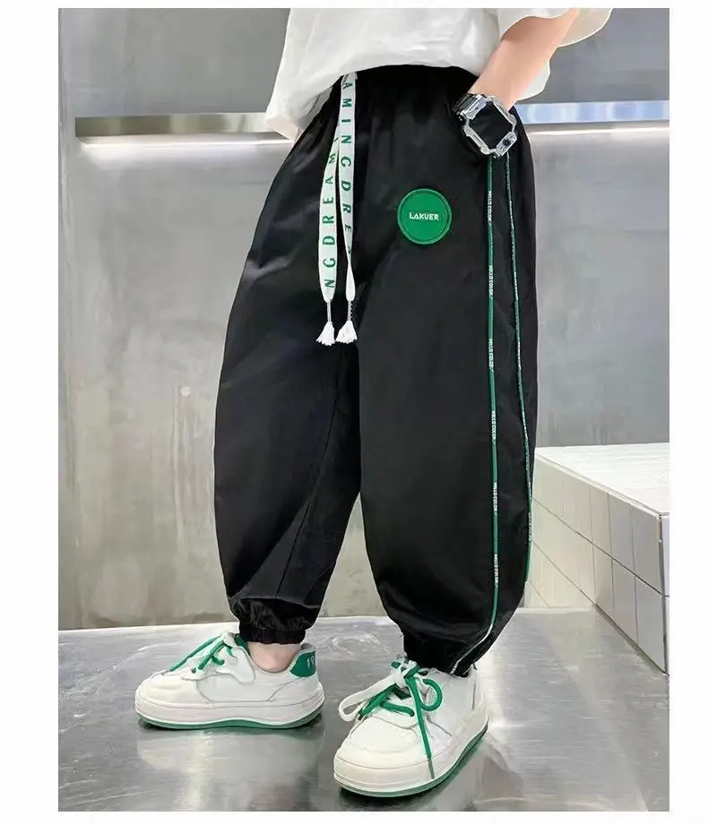 4-12T New Boys Pants Kids Trousers Striped Sweatpants Elastic Waist Casual Pocket Korean Pants Fashion Teenage Quick-drying pant