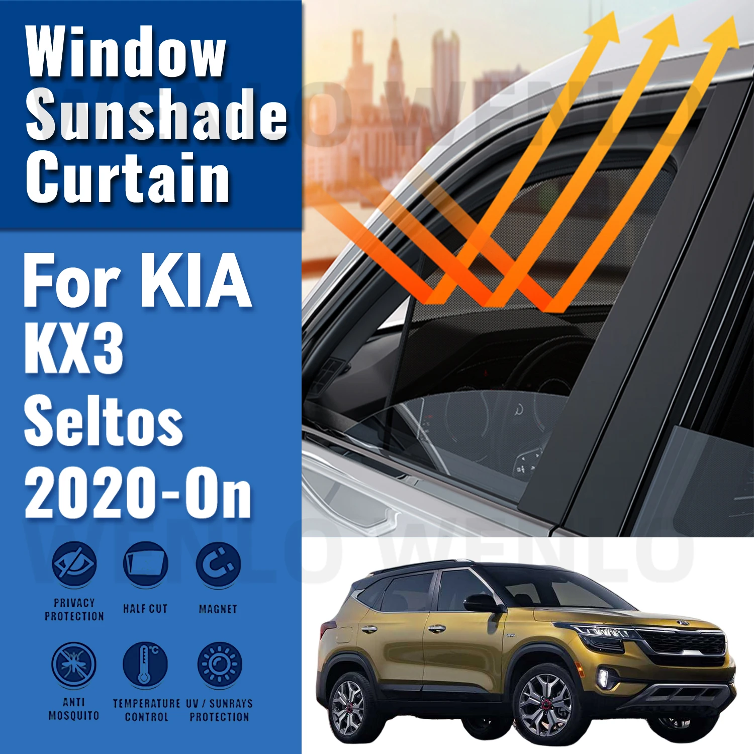 

For KIA KX3 Seltos 2020-2023 2024 Magnetic Car Sunshade Shield Front Windshield Frame Curtain Rear Side Window Sun Shades