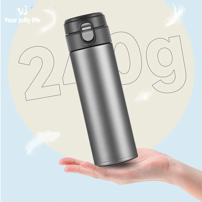 Pure Titanium Thermos Cup With Bounce Lid,One Click Open,Double Layer Drinkware,Vacuum Flasks,Portable Car Water Bottle, 480ml