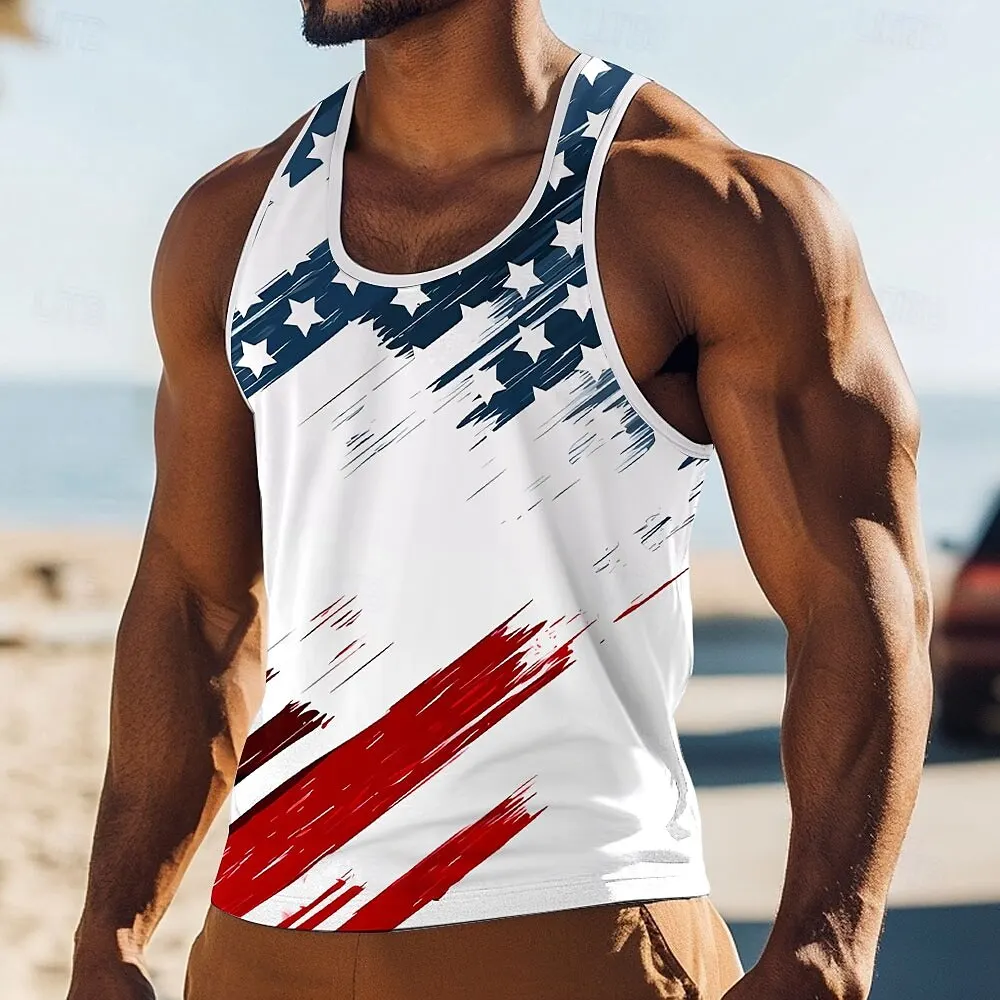 

Summer Men's Sports Tank Tops Outdoor Seaside Travel Holiday Casual Sleeveless Vest Loose Creative Design Personality Trendy Top
