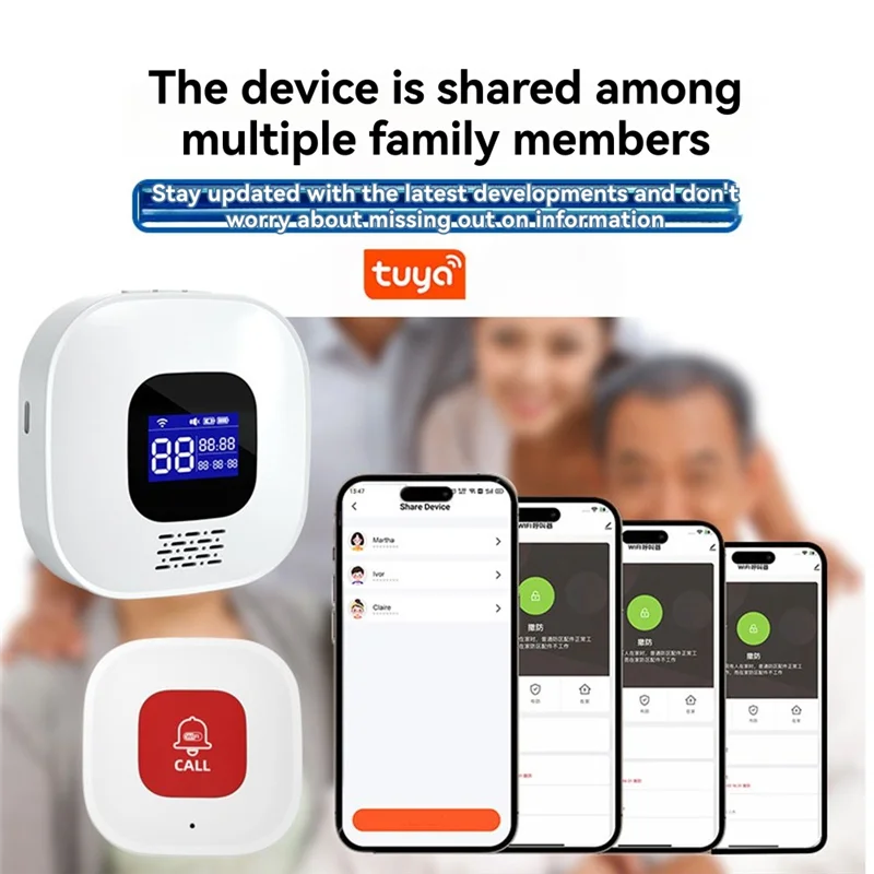 ABJF-Tuya Wifi inteligente SOS botón de llamada sistema de alerta de emergencia cuidador de ancianos buscapersonas para personas mayores, ancianos y pacientes en casa