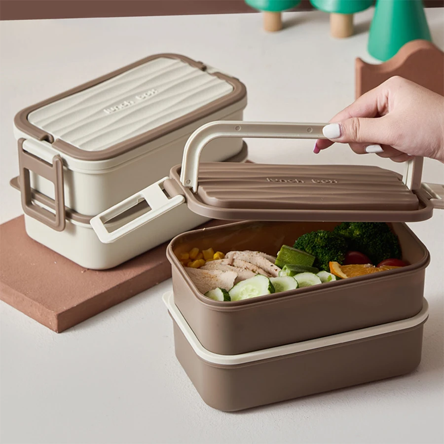 Handheld lunch box, fat reducing salad box, heatable microwave oven lunch box, student office worker double-layer bento box