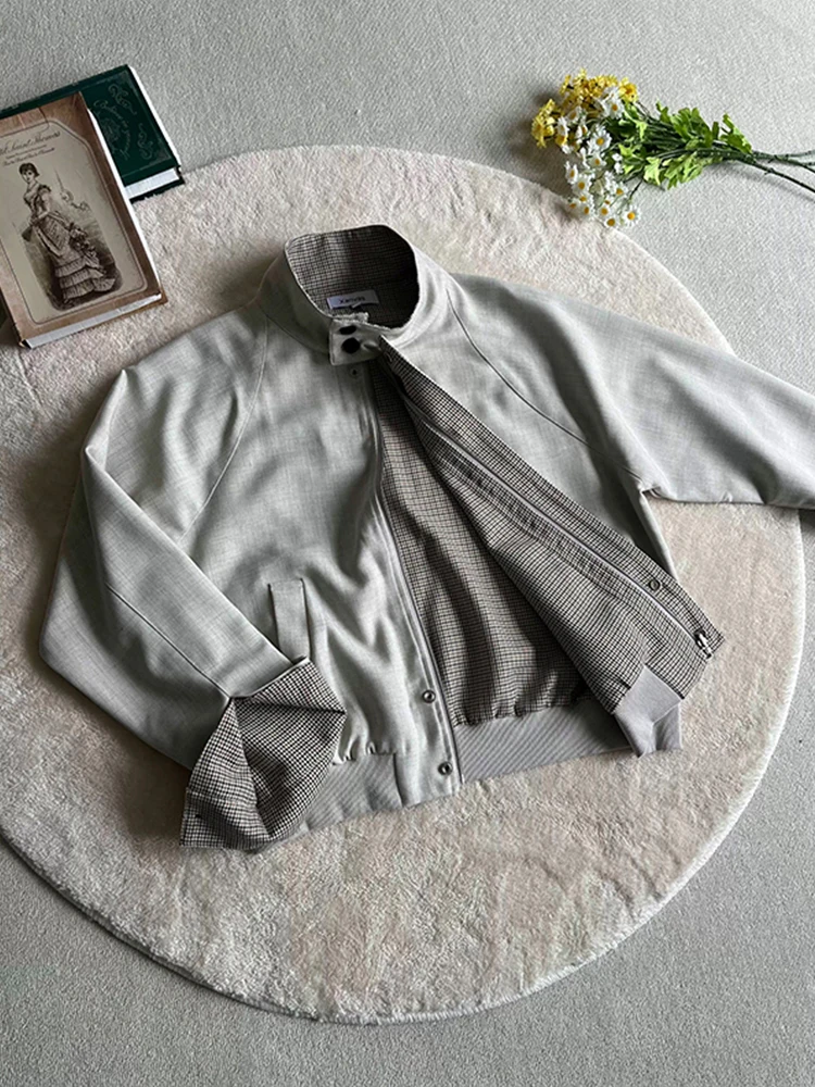 

Двусторонняя одежда, мужская куртка с воротником-стойкой, осенняя монета CleanFit в стиле ретро, бейсбольная рубашка Harrington, стеганая застежка-молния