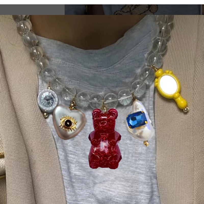 crystal stone evil eye Bear Pendant Necklace for Women Glossy Gold Plated Chunky Love Necklaces Jewelry