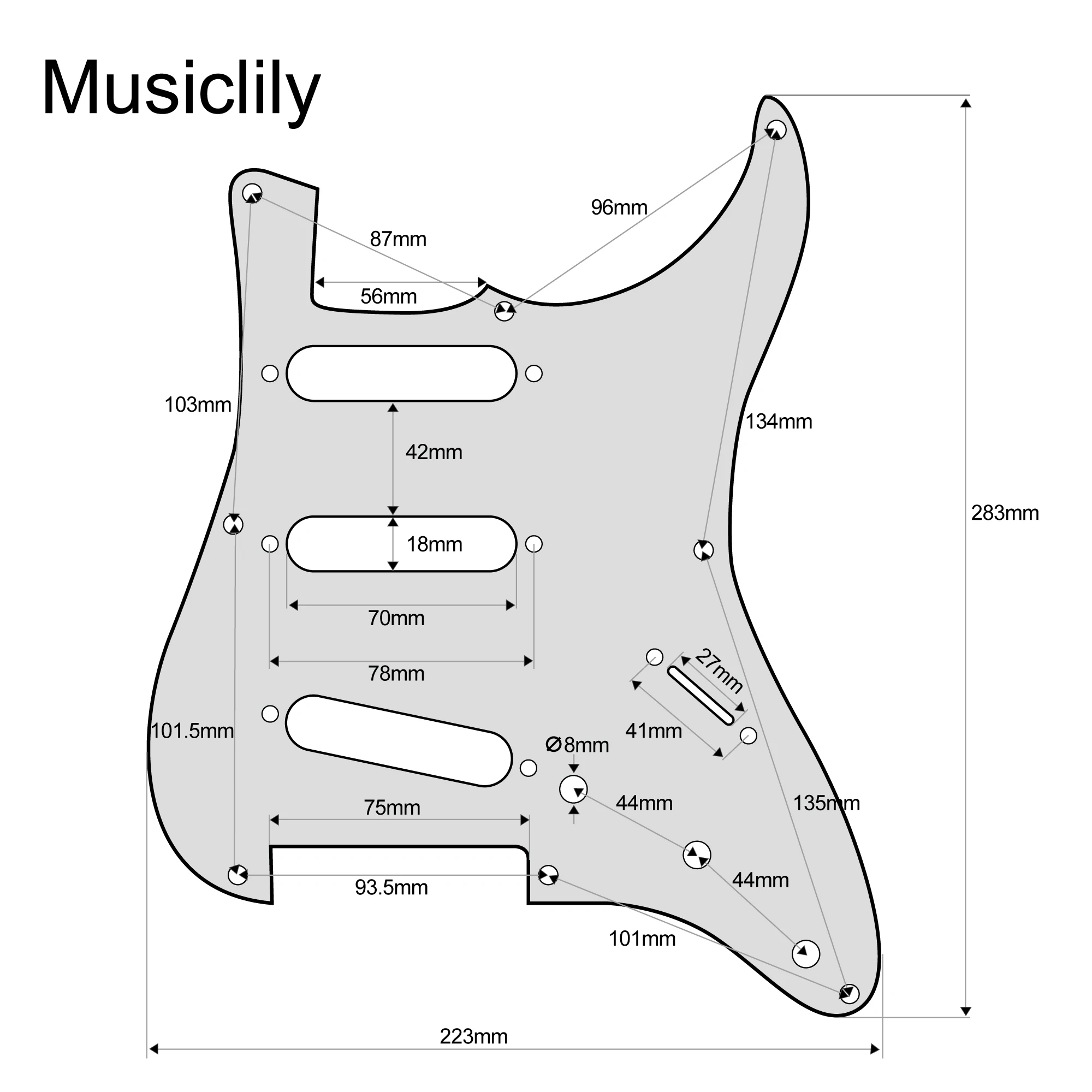 Musiclily Pro 8-Hole Guitar ST Pickguard for MIJ Fender Japan 57 Vintage Style ST