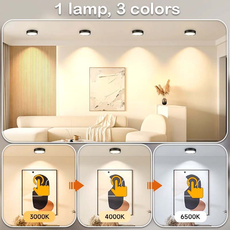 3 Color LED Ceiling Light Surface Mounted Ultra Thin Downlight Panel Lamp