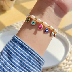KKBEAD Evil Eye Charm Bracelets Valentine's Day Gift Female Natural Freshwater Pearl Bracelet Designer Jewelry for Women