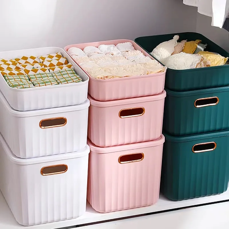 Solid Color Miscellaneous Storage Box Household and Snack Storage Box Plastic with Lid Thickened Storage Box Clothing SortingBox